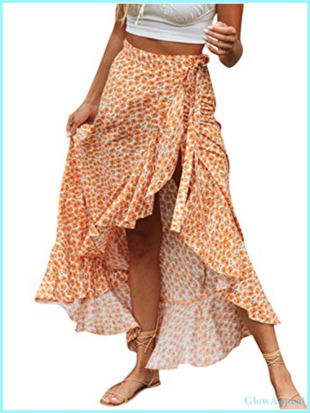 Boho Floral Wrap Maxi Skirt High Waisted Long Skirt with Slit Viscose